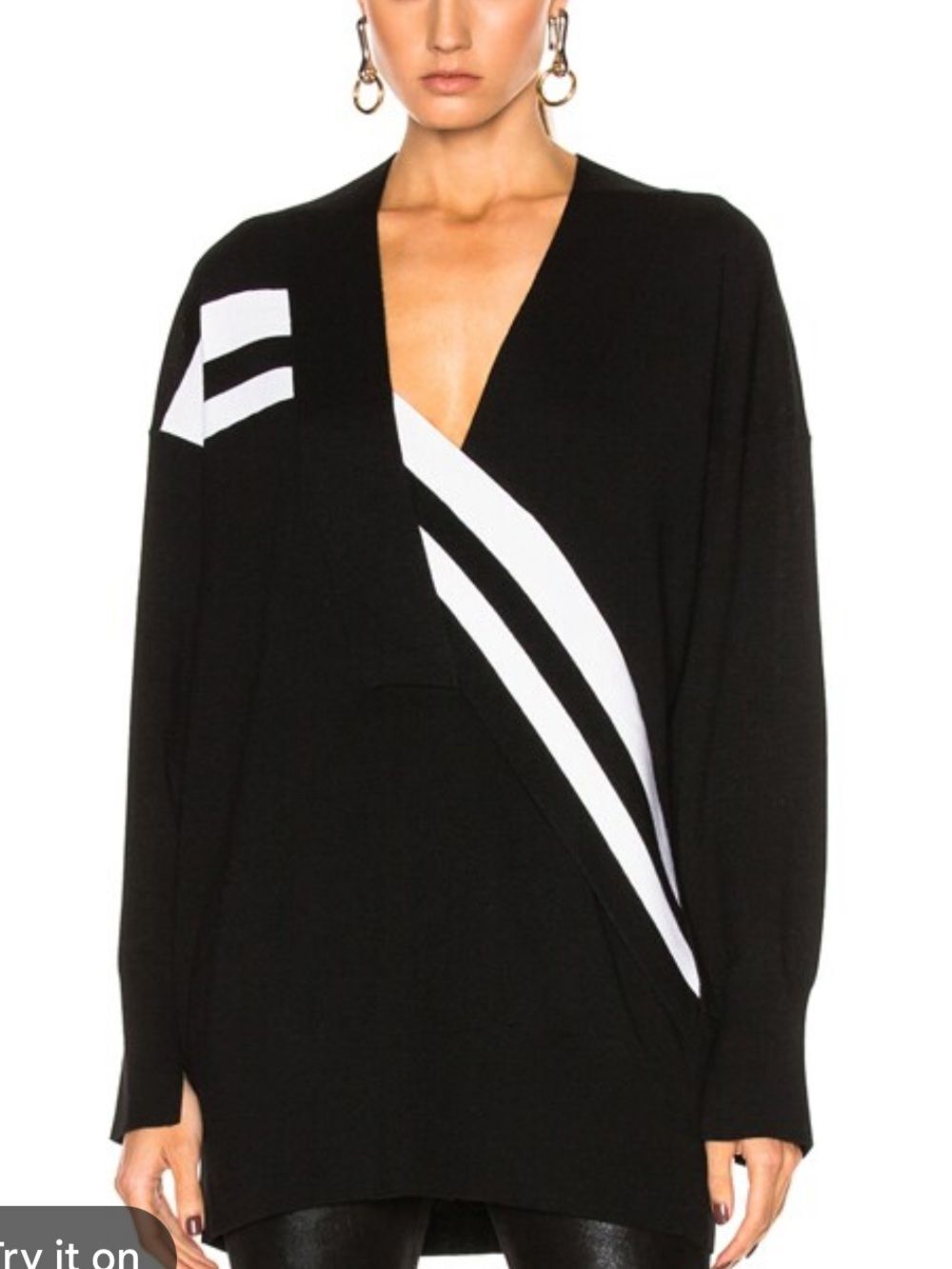 RAG&BONE WOMENS GRACE MERINO WOOL BLACK WHITE V NECK SWEATER MEDIUM